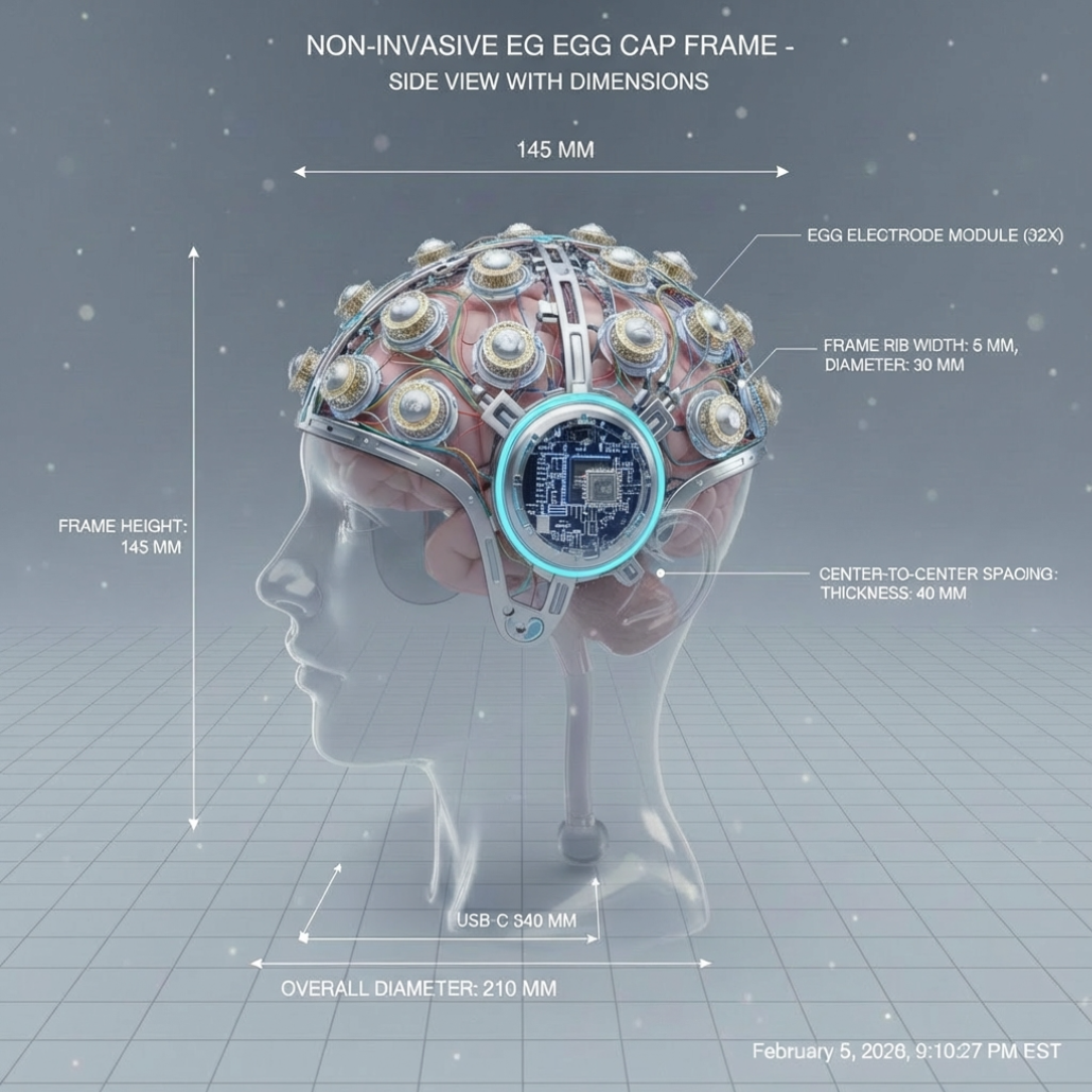 脑电帽与非侵入式脑机接口示意图
